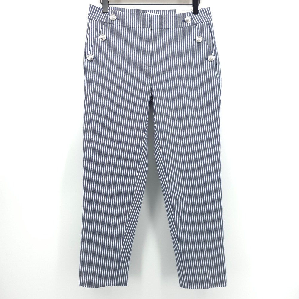 LOFT Women Pants The Riviera Slim 2 Blue Striped Nautical Sailor Button - NWT